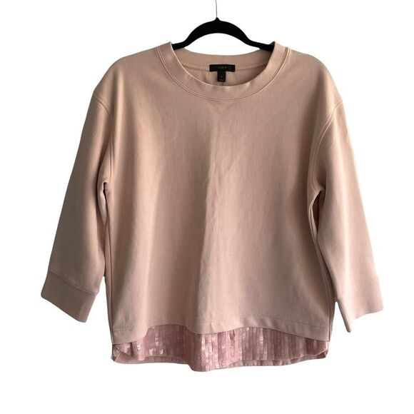 𝅺J. CREW Crew Neck Sequin Trim Sweatshirt Pink M - Picture 1 of 11